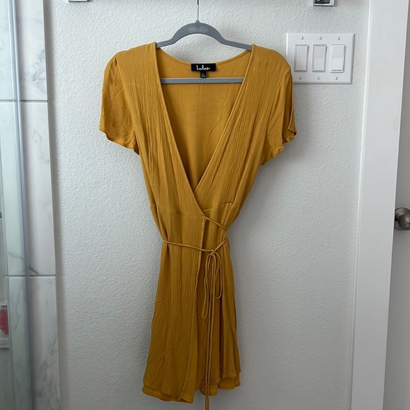 Lulus Mustard Yellow Wrap Dress - Picture 2 of 10